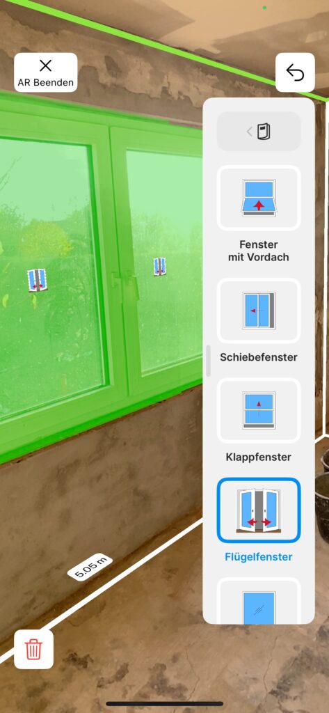 Screenshot Magicplan App – Raum im Rohbau mit Treppe per Smartphone scannen und digital ausmessen mit AR und KI-Technologie