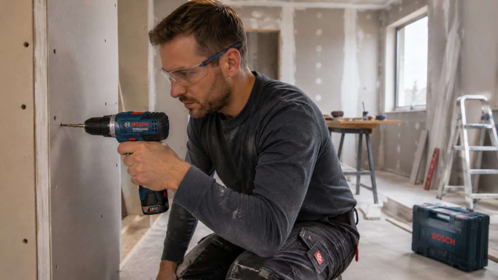 Bosch GSR 12V-35 Professional beim Verschrauben einer Trockenbauwand