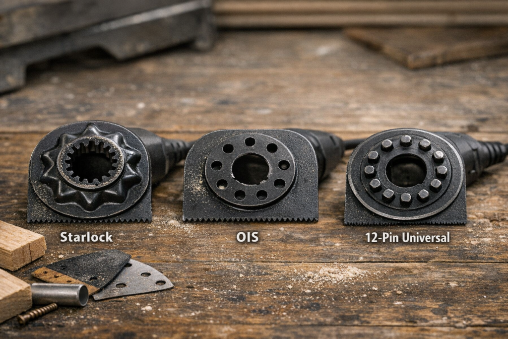 Multitool Aufnahme Vergleich: Starlock, OIS und 12-Pin Universal im direkten Vergleich auf Werkbank