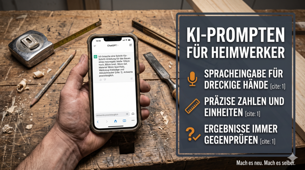 ChatGPT hilft in der MachNeuWerkstatt-Umgebung, Heimwerker-Projekte mit präziseren KI-Prompts besser zu planen.