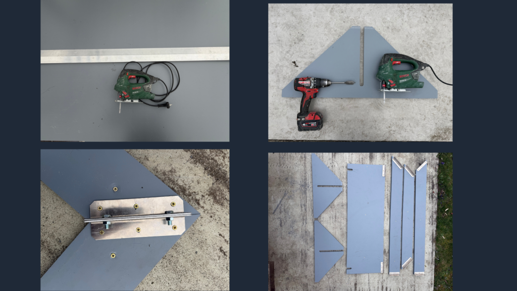 Material für DIY-Fotorahmen: PVC-Platten, Alu-Winkel und Schrauben für den Photobooth-Rahmen