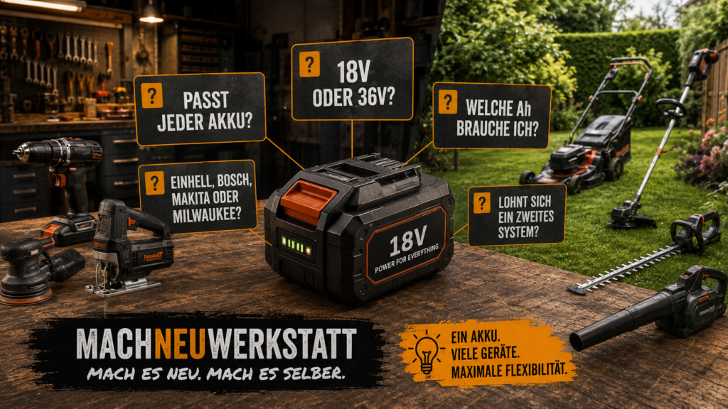 FAQ zum Akku-System für Garten und Werkstatt mit 18V-Akku und Geräten