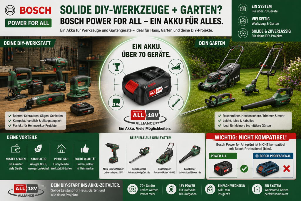 Bosch Power for All Akku-System für DIY-Werkzeuge und Gartengeräte