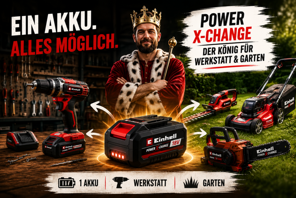 Einhell Power X-Change Akku-System mit Heimwerkerkönig für Werkstatt und Garten